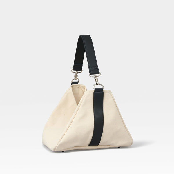 2way Cotton Canvas & Cactus Vegan Leather Triangle Mini Bag(5.5L) </font><br>IVORY×BLACK