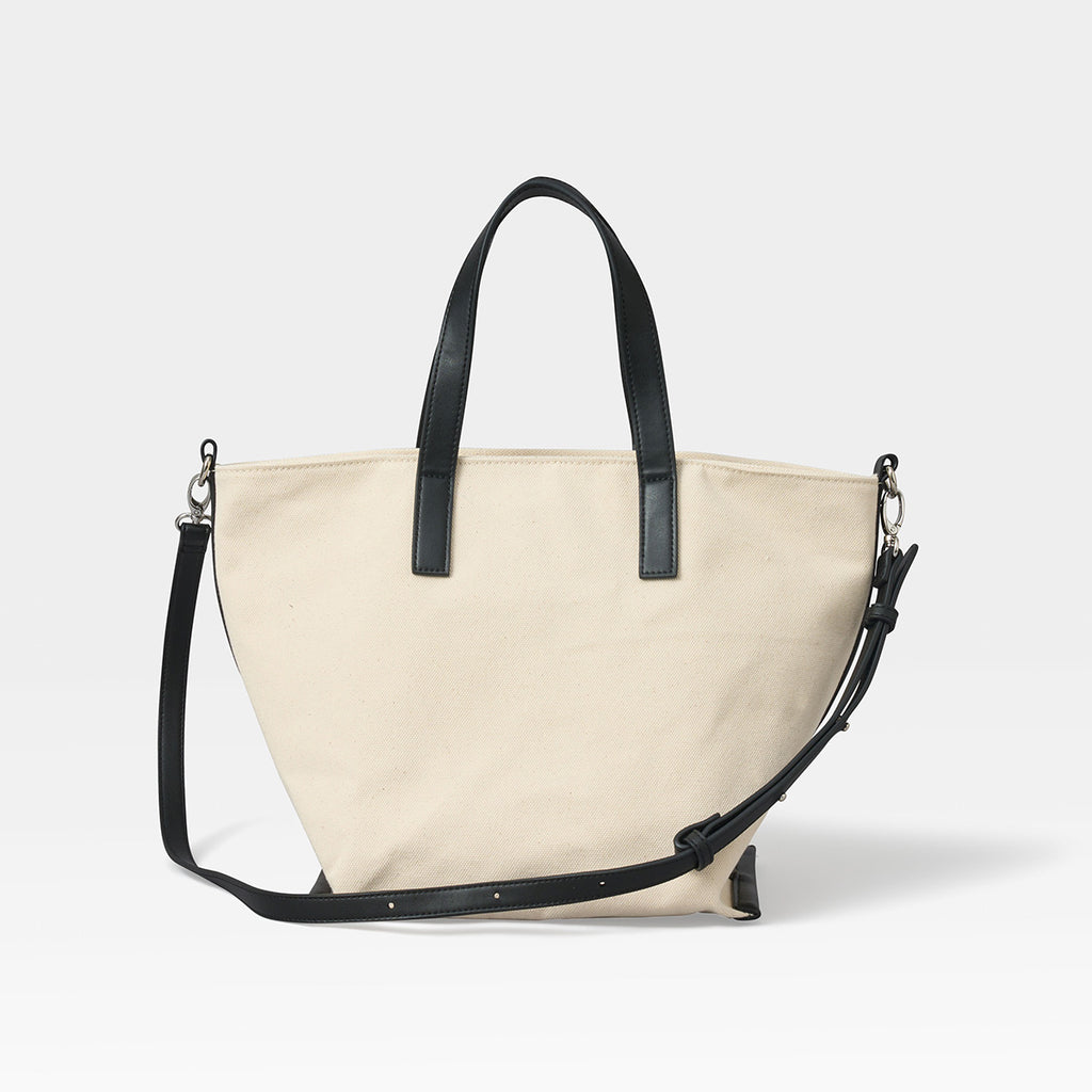 2way Cotton Canvas & Cactus Vegan Leather Daily Tote Bag IVORY×BLACK