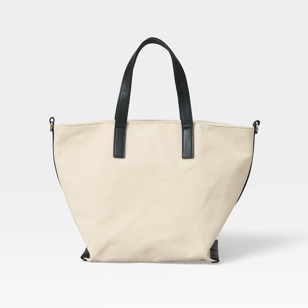 2way Cotton Canvas & Cactus Vegan Leather Daily Tote Bag </font><br>IVORY×BLACK